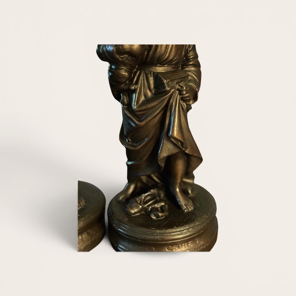 Vintage Pair Bronze Finish Children Figurines Family Cares Boy Girl Statues - Picture 10 of 11